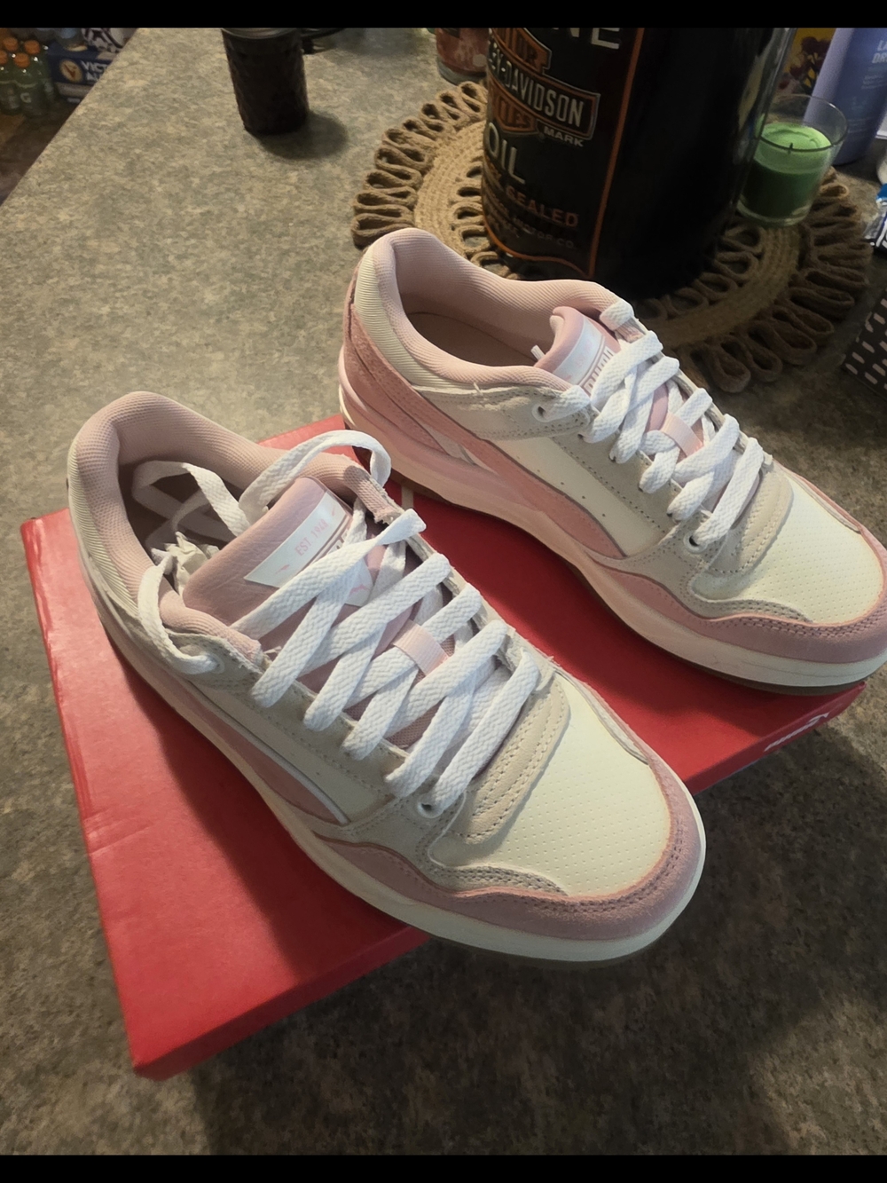 Puma Women's Pink and White Low-Top Sneakers